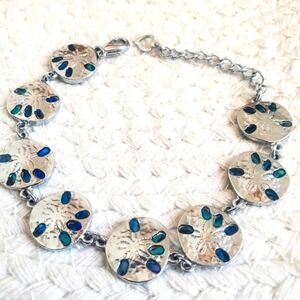 Anklet Sand Dollar Vintage Silvertone Blue Accents About 9.5 Beach Acces…